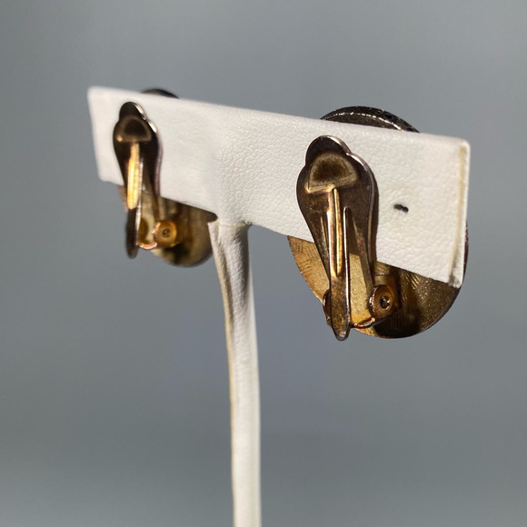 Beautiful Vintage Cloisonne Metallic Enamel Clip On Earrings Iris Design - Picture 6 of 6